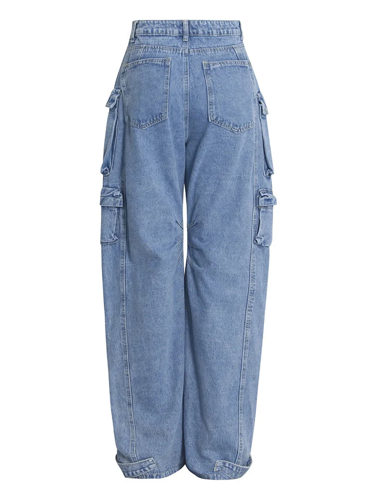 High Waist Utility Pocket Wide Leg Jeans