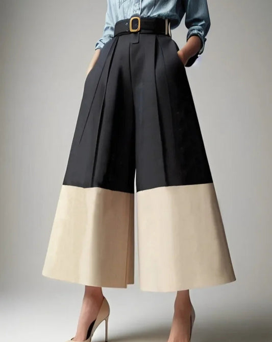 Stylish Color Block Crop Wide Leg Pants