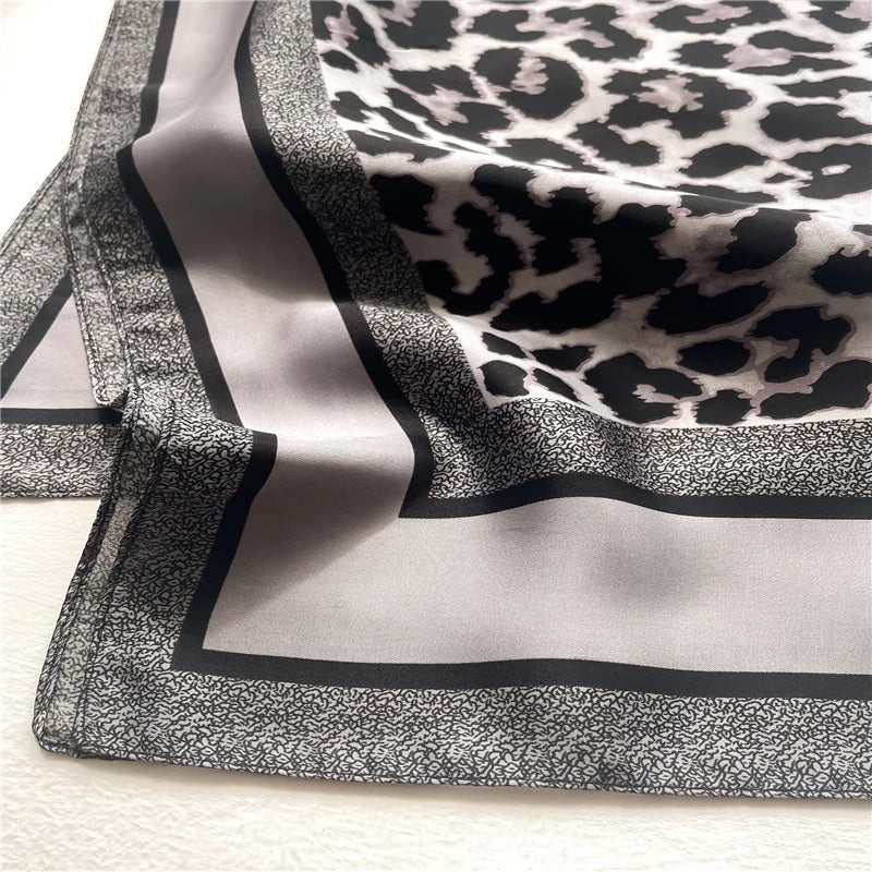 Leopard Print Square Silk Scarf