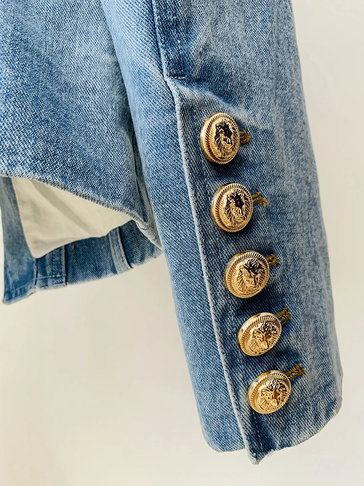 Slim Fitting Double Breasted Denim Blazer