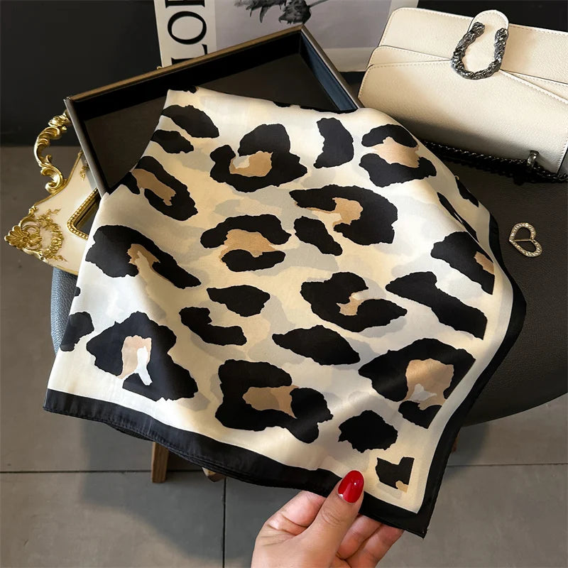 Leopard Print Square Silk Scarf