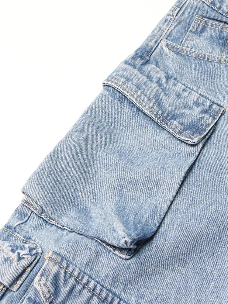 High Waist Utility Pocket Wide Leg Jeans