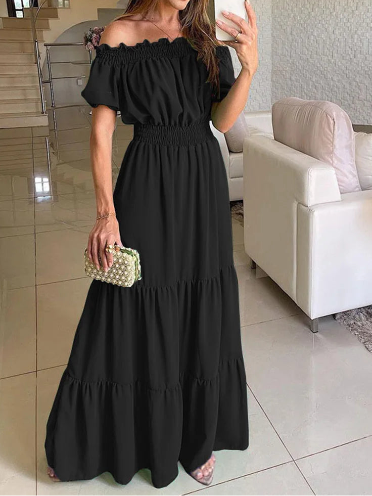 Smocking Ruffle Ruffle Shoulder Dress