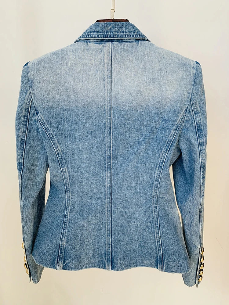 Slim Fitting Double Breasted Denim Blazer