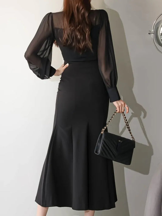 Black Mesh Long Sleeve Dress