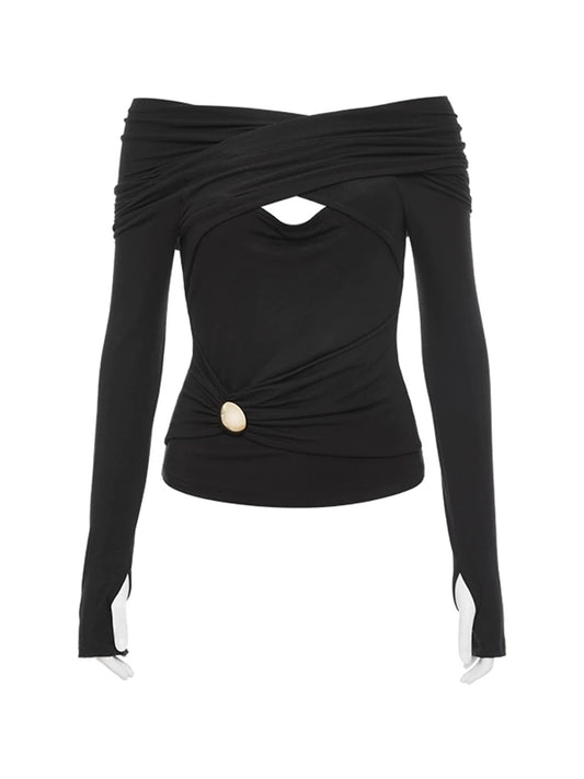 Cut Out Long-sleeved Halter Tee