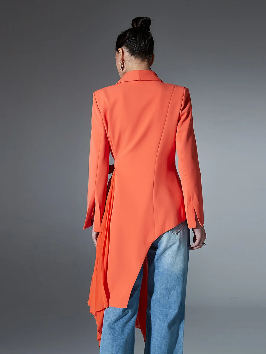 Orange Side Pleated Blazer