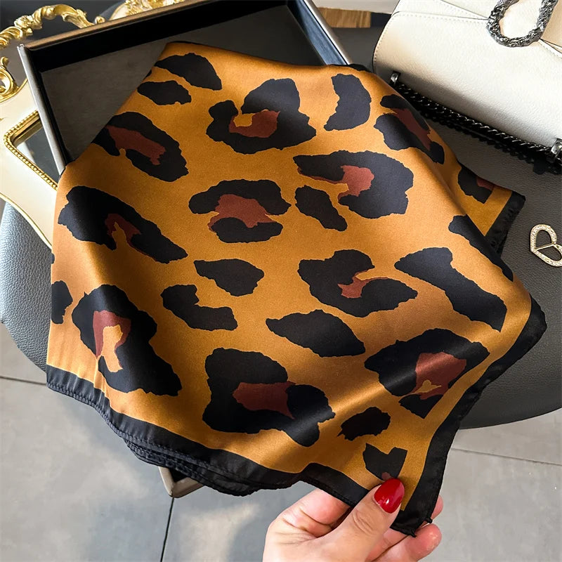 Leopard Print Square Silk Scarf