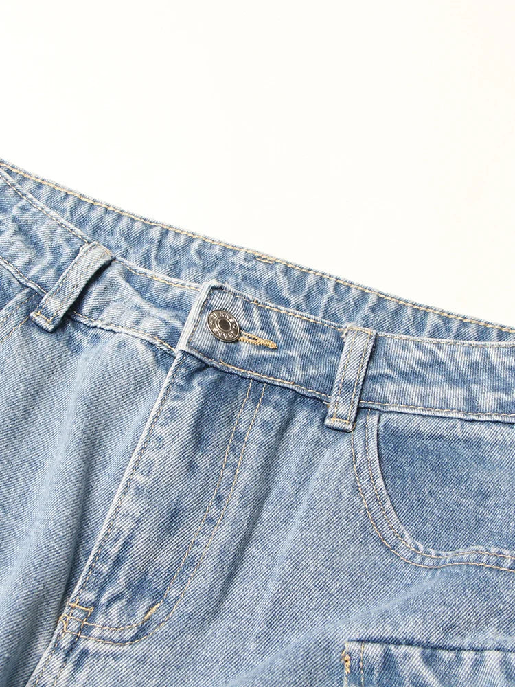 High Waist Utility Pocket Wide Leg Jeans