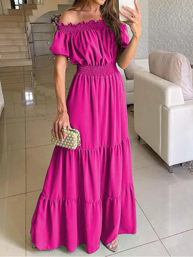 Smocking Ruffle Ruffle Shoulder Dress