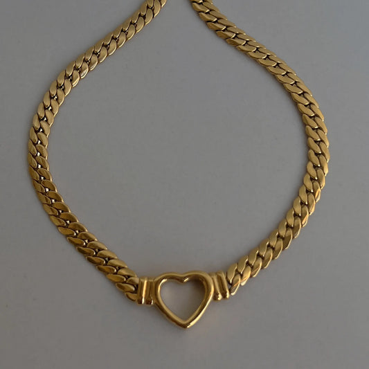 Gold Chunky Heart Shaped Chain Necklace