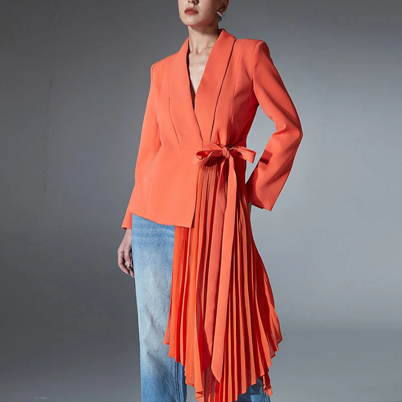 Orange Side Pleated Blazer