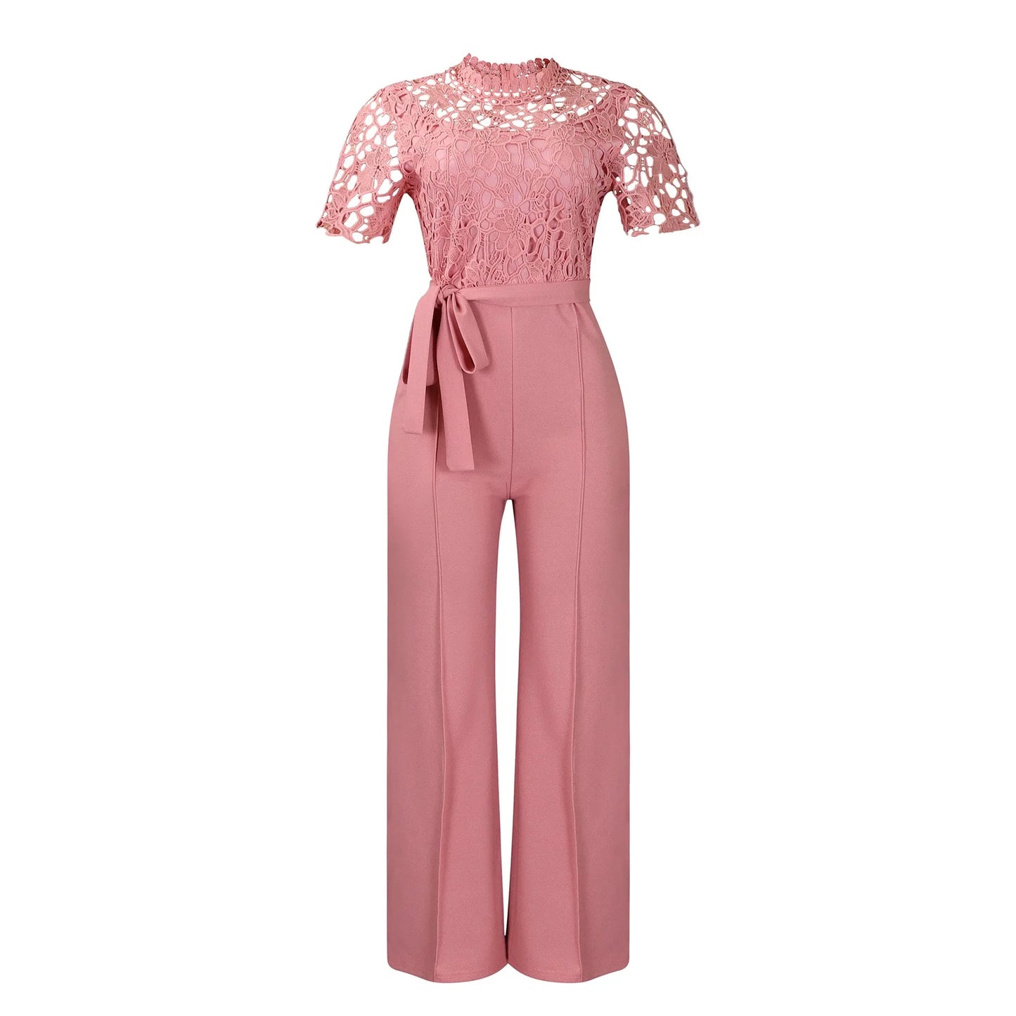 Short Sleeve Lace Top Jumpsuit