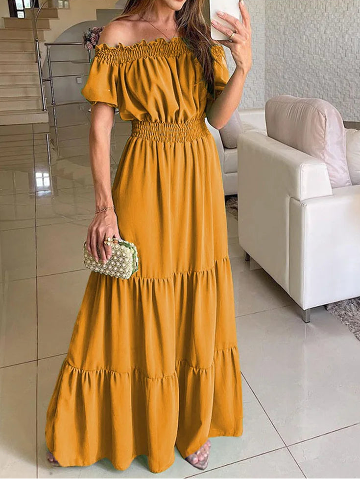 Smocking Ruffle Ruffle Shoulder Dress