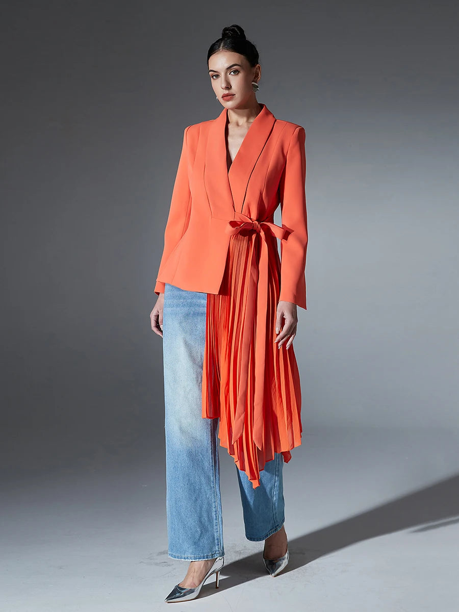 Orange Side Pleated Blazer