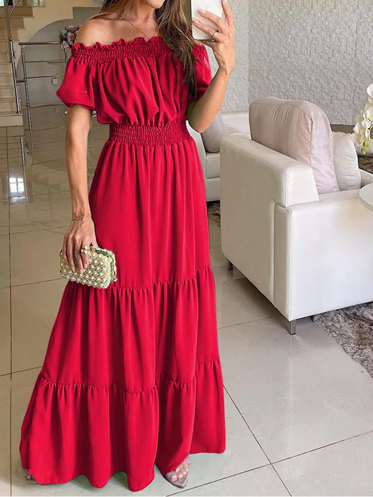 Smocking Ruffle Ruffle Shoulder Dress