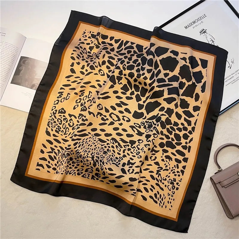 Leopard Print Square Silk Scarf