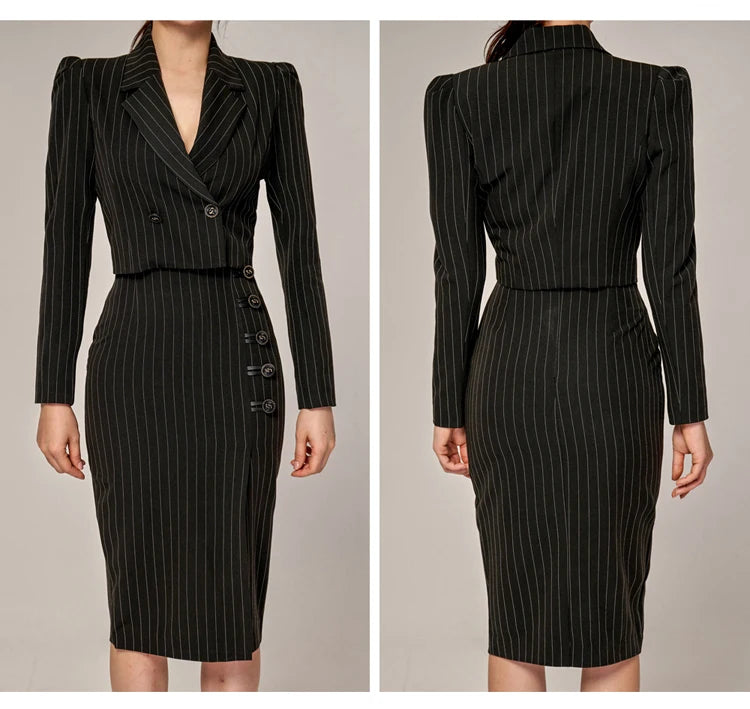 Pin Stripe Skirt Suit Set