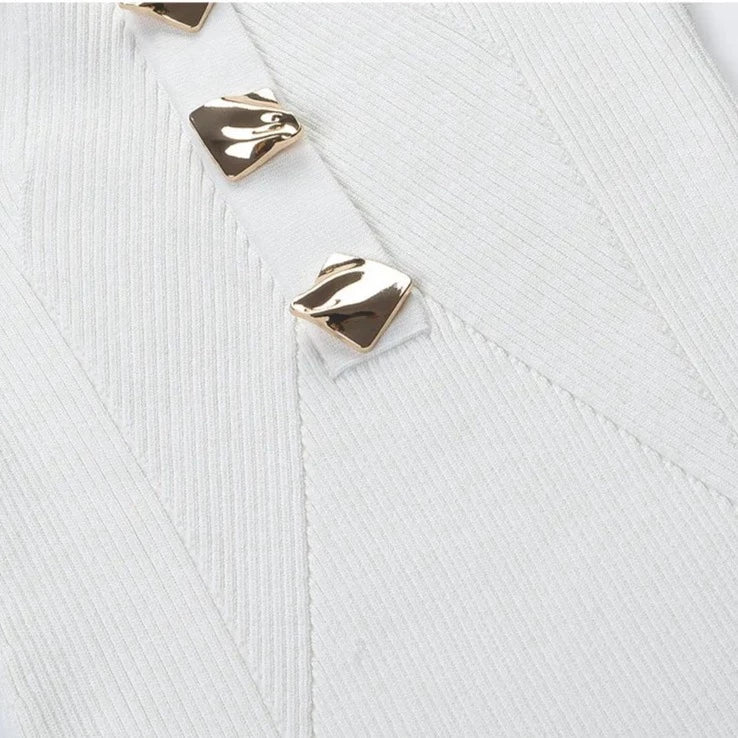 Unique Heart Collar Long Sleeve Button Front Knit Dress