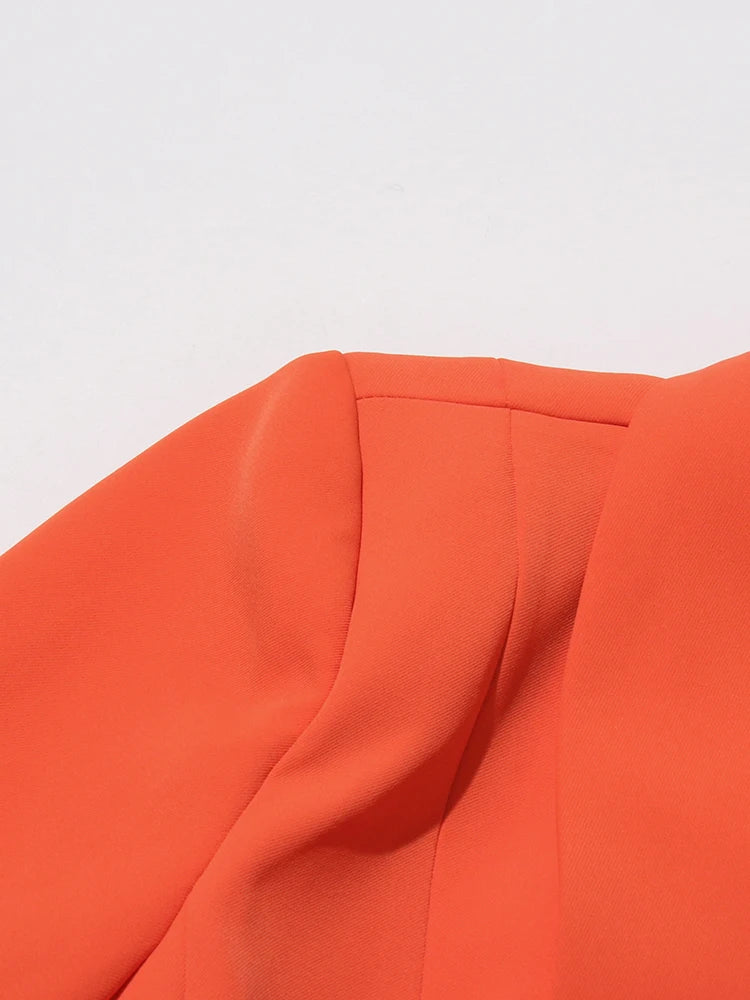 Orange Side Pleated Blazer