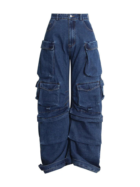 High Waist Utility Pocket Wide Leg Jeans