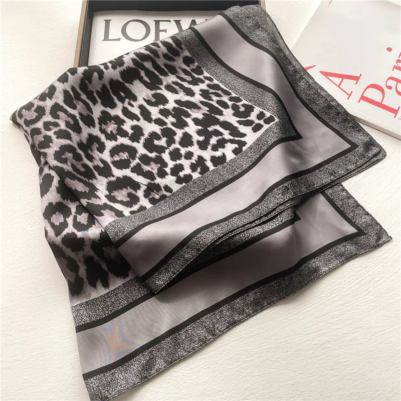 Leopard Print Square Silk Scarf