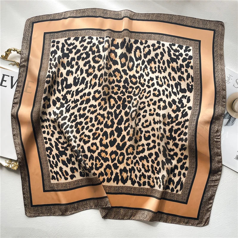 Leopard Print Square Silk Scarf