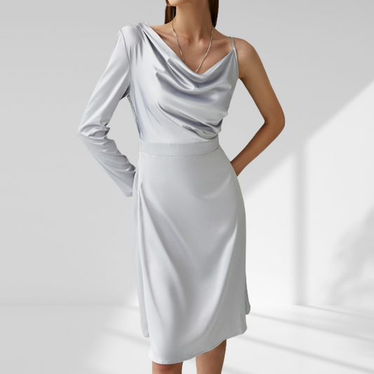 A-line one shoulder silk dress