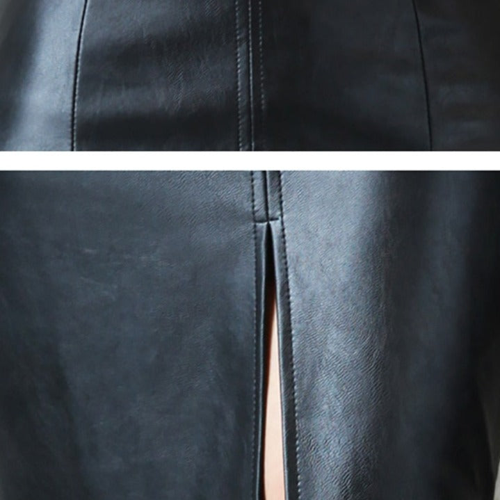 Faux Leather High Waist Front Split Skirt