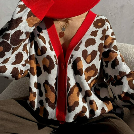 Colorful Leopard Print Boyfriend Cardigan