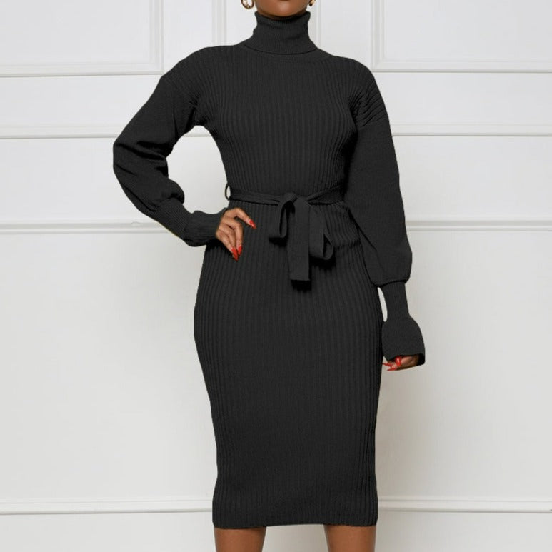 Ribbed Turtleneck Sweater Dress