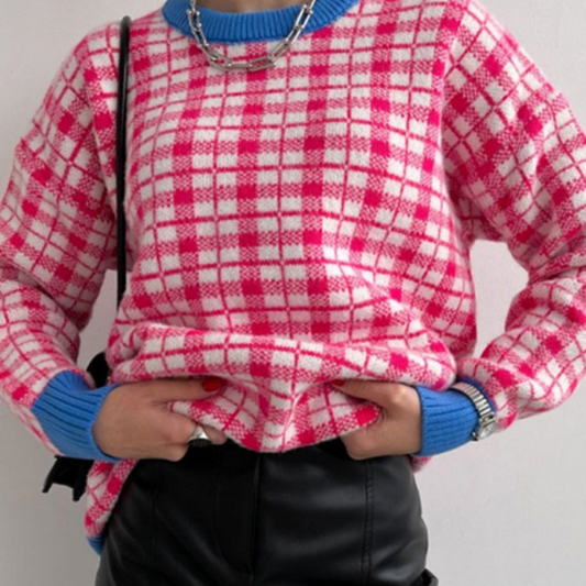Plaid Knitted Pullover Sweater