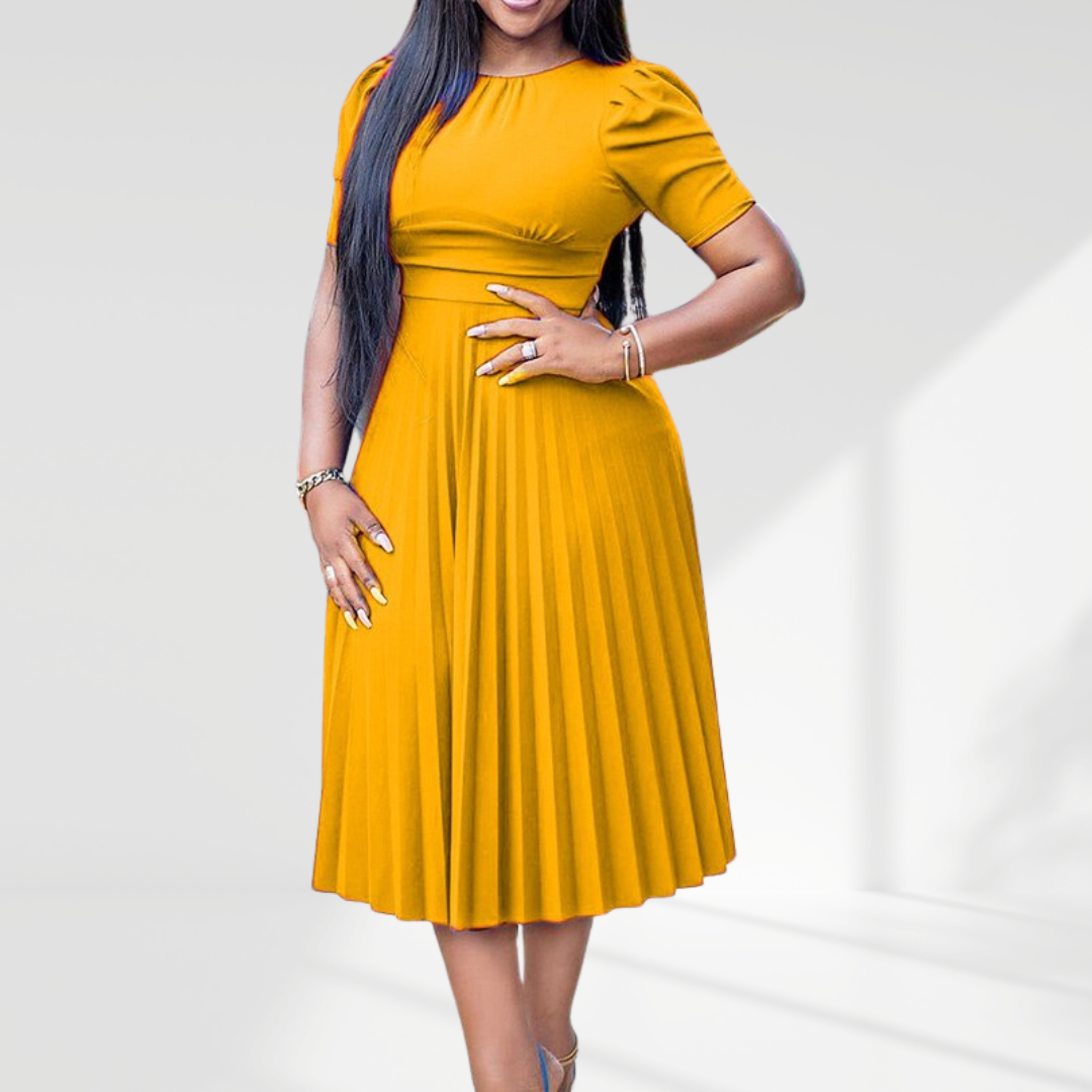 Bold and Bright Pleated Fit and Flare Dress