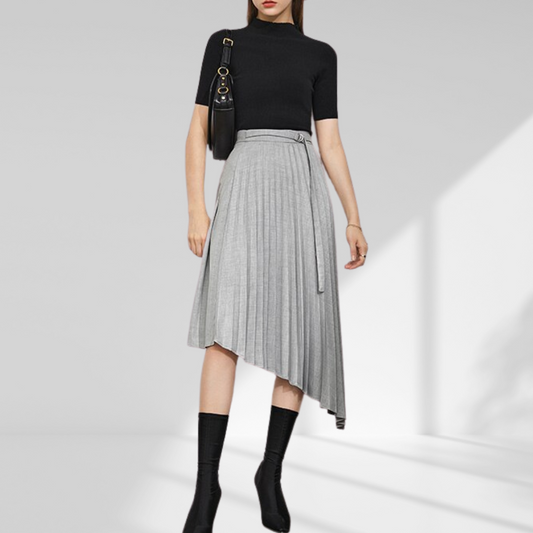 A-line Asymmetric Pleated Midi Skirt