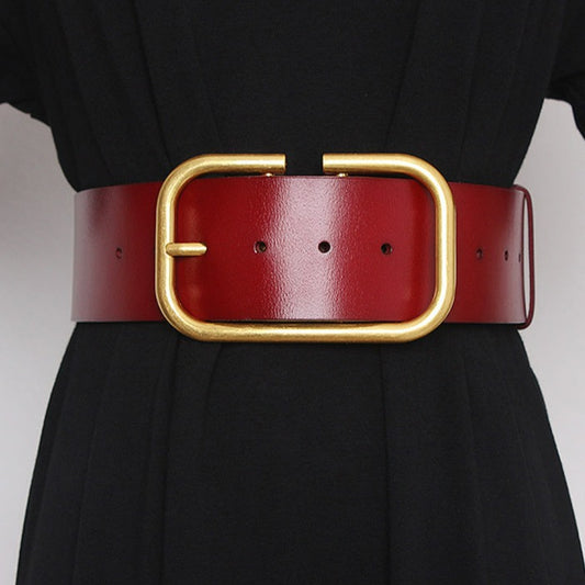 Oversize Buckle Leather Belt